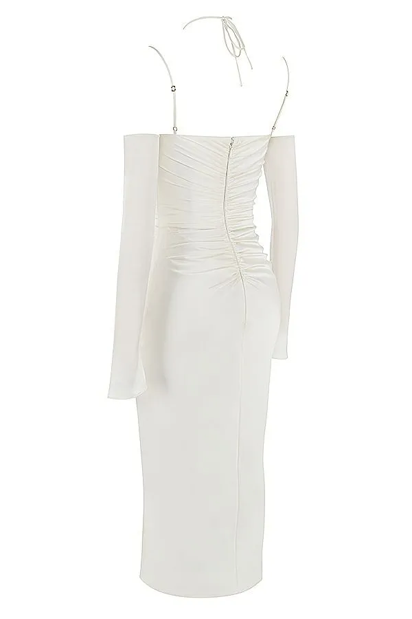 House Of CB Nanoushka Ivory Satin Midi Dress Women Dresses