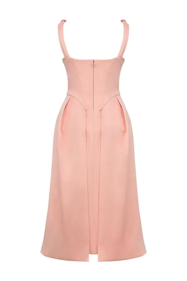 House Of CB Paloma Peach Satin Pleated Midi Dress Women Dresses House Of CB Paloma Peach Satin Pleated Midi Dress Women Dresses