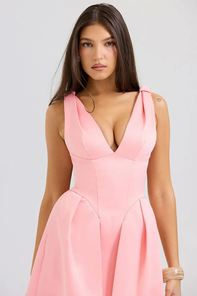 House Of CB Paloma Peach Satin Pleated Midi Dress Women Dresses House Of CB Paloma Peach Satin Pleated Midi Dress Women Dresses