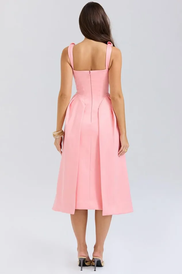 House Of CB Paloma Peach Satin Pleated Midi Dress Women Dresses House Of CB Paloma Peach Satin Pleated Midi Dress Women Dresses