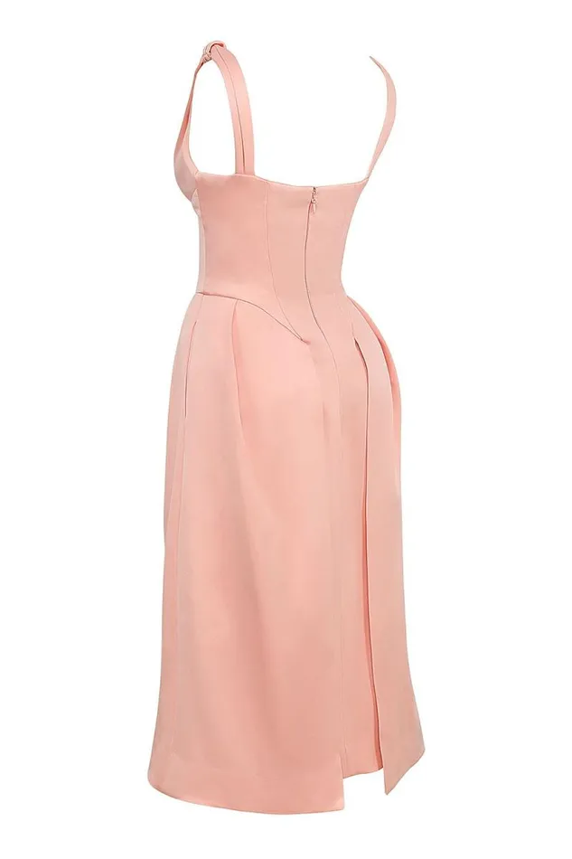 House Of CB Paloma Peach Satin Pleated Midi Dress Women Dresses House Of CB Paloma Peach Satin Pleated Midi Dress Women Dresses