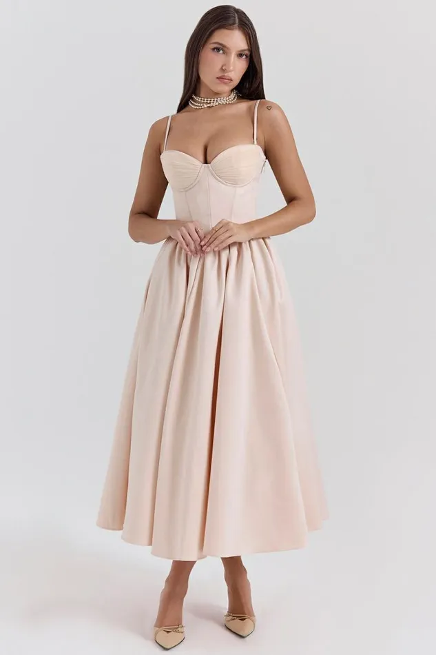 House Of CB Perfect Peach Satin Corset And Skirt Women Dresses