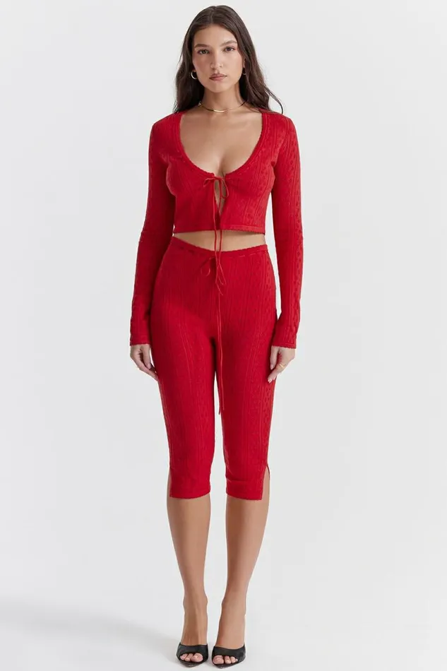 House Of CB Perla Cherry Ribbed Knit Top Women Tops