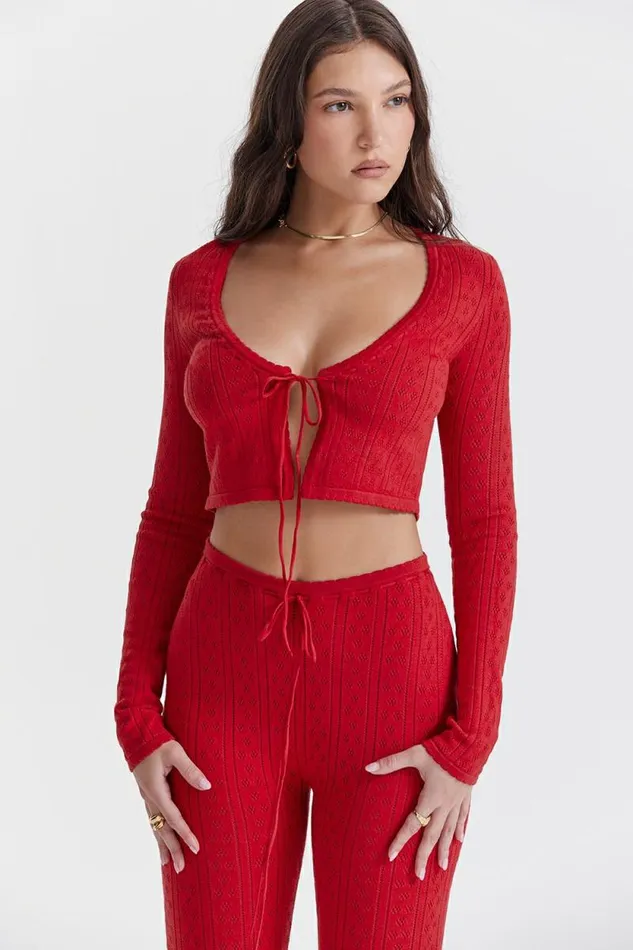 House Of CB Perla Cherry Ribbed Knit Top Women Tops