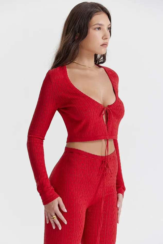 House Of CB Perla Cherry Ribbed Knit Top Women Tops