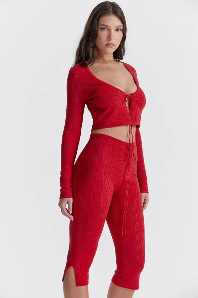 House Of CB Perla Cherry Ribbed Knit Top Women Tops