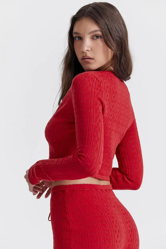 House Of CB Perla Cherry Ribbed Knit Top Women Tops