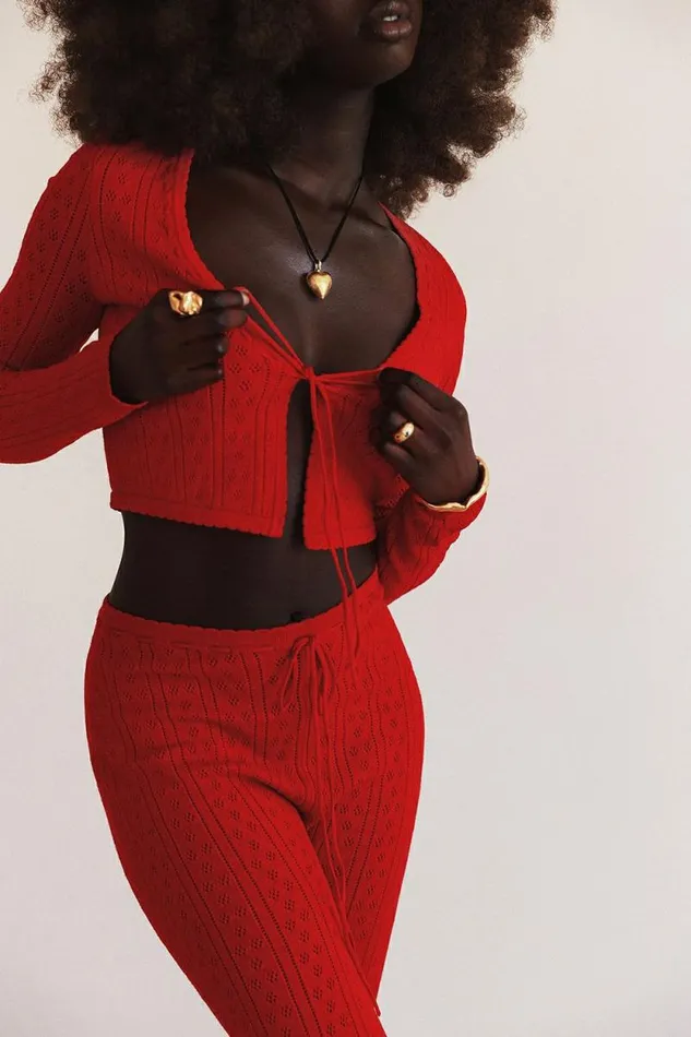 House Of CB Perla Cherry Ribbed Knit Top Women Tops