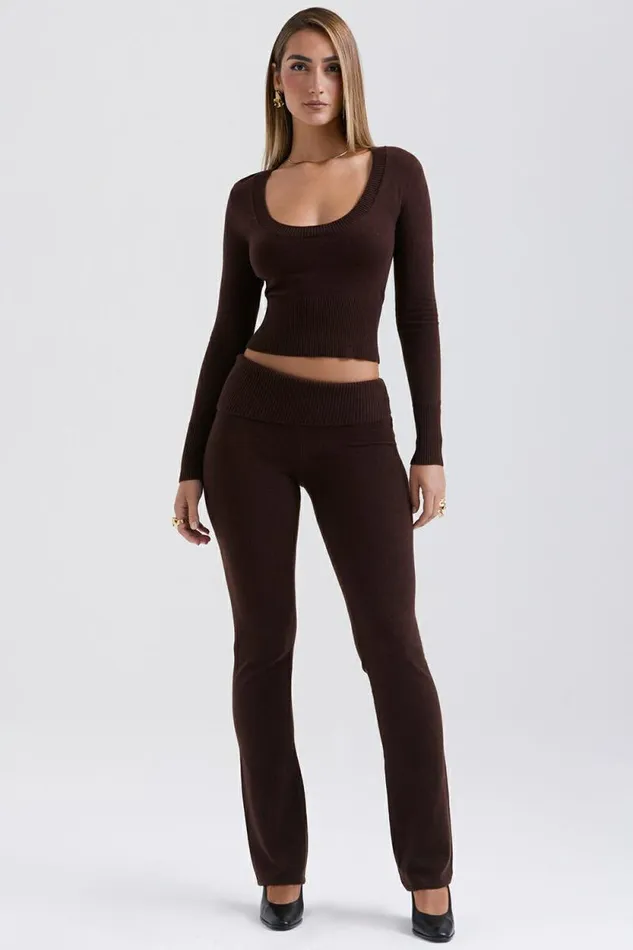 House Of CB Raquel Chocolate Cashmere Blend Scoop Neck Top Women Tops House Of CB Raquel Chocolate Cashmere Blend Scoop Neck Top Women Tops