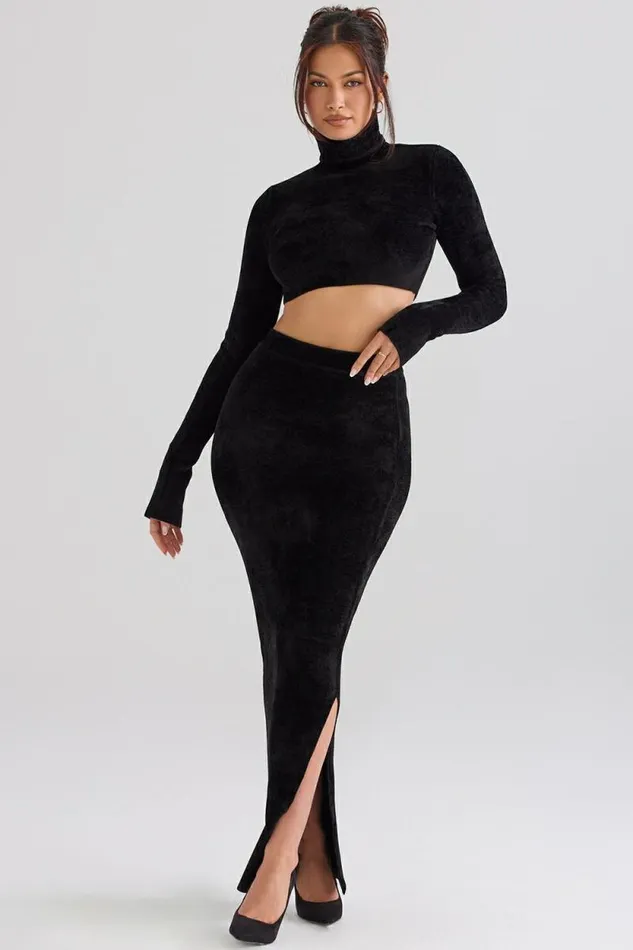House Of CB Rene Black Chenille Maxi Skirt Women Bottoms House Of CB Rene Black Chenille Maxi Skirt Women Bottoms