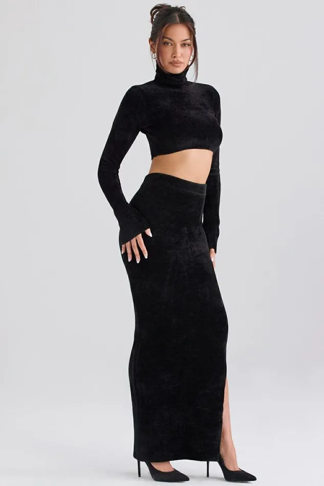 House Of CB Rene Black Chenille Maxi Skirt Women Bottoms House Of CB Rene Black Chenille Maxi Skirt Women Bottoms