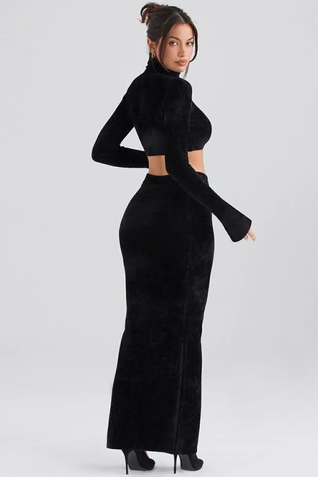 House Of CB Rene Black Chenille Maxi Skirt Women Bottoms House Of CB Rene Black Chenille Maxi Skirt Women Bottoms