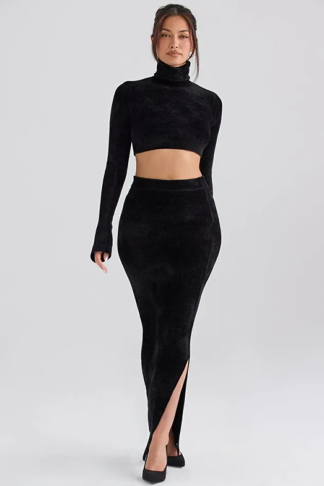 House Of CB Rene Black Chenille Maxi Skirt Women Bottoms House Of CB Rene Black Chenille Maxi Skirt Women Bottoms