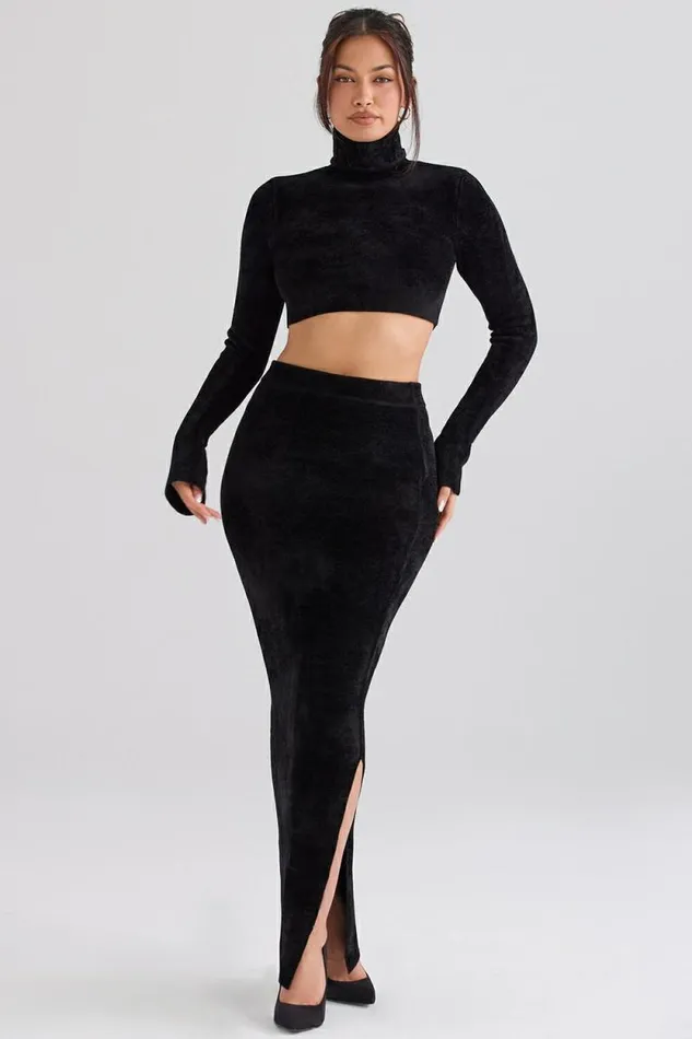 House Of CB Rene Black Chenille Maxi Skirt Women Bottoms House Of CB Rene Black Chenille Maxi Skirt Women Bottoms