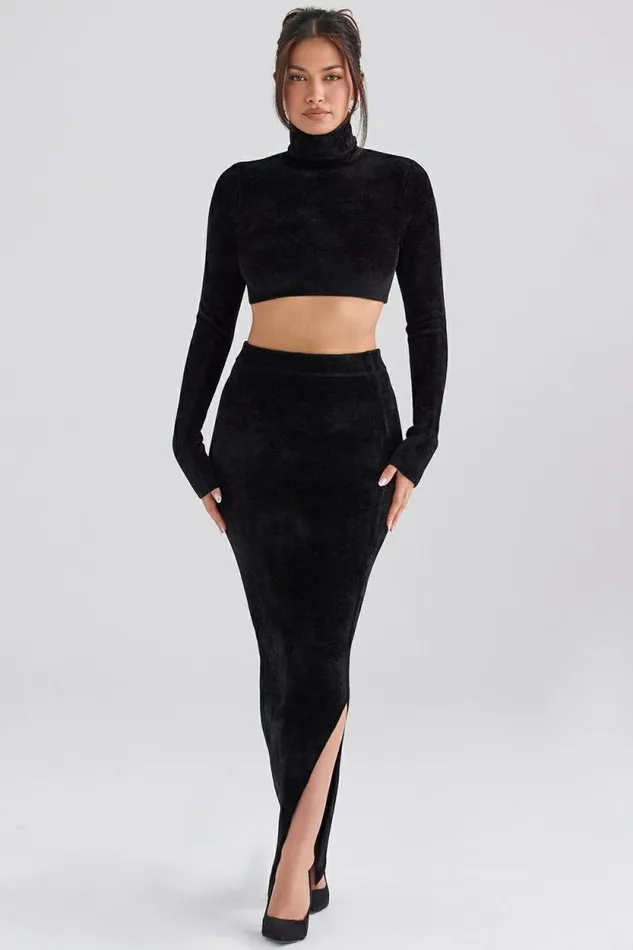 House Of CB Rene Black Chenille Maxi Skirt Women Bottoms House Of CB Rene Black Chenille Maxi Skirt Women Bottoms