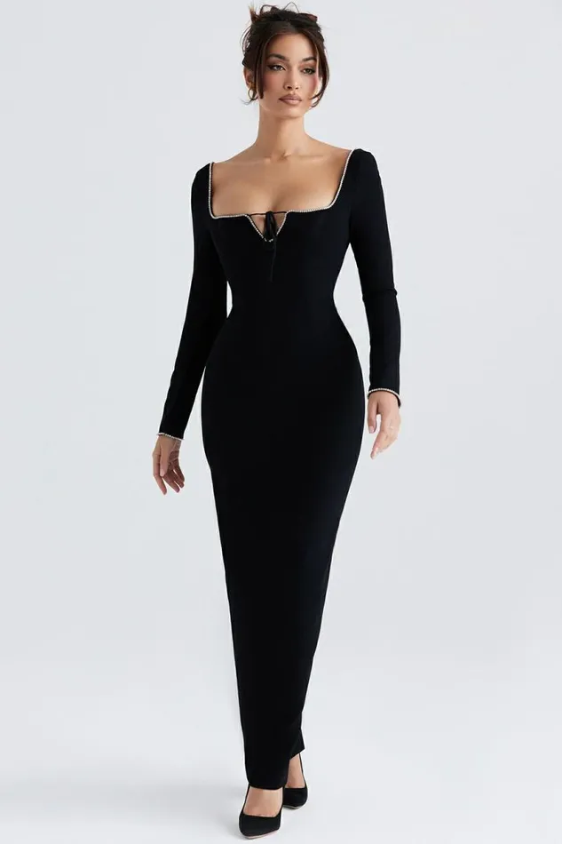 House Of CB Rosa Black Crystal Embellished Maxi Dress Women Dresses House Of CB Rosa Black Crystal Embellished Maxi Dress Women Dresses