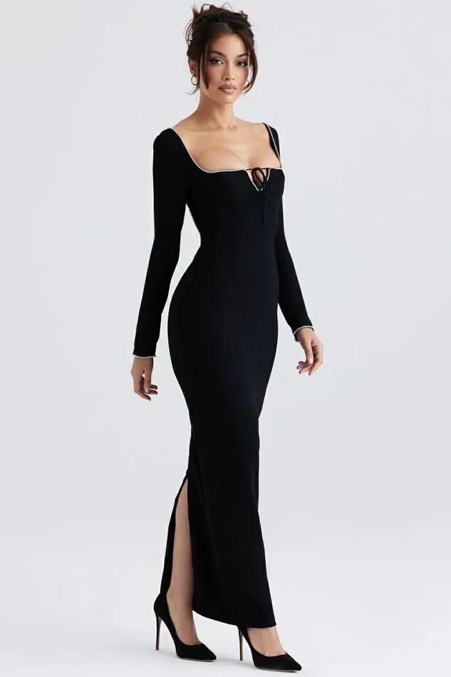 House Of CB Rosa Black Crystal Embellished Maxi Dress Women Dresses House Of CB Rosa Black Crystal Embellished Maxi Dress Women Dresses