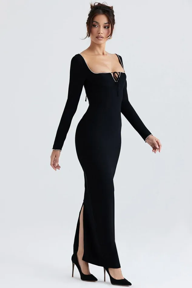House Of CB Rosa Black Crystal Embellished Maxi Dress Women Dresses House Of CB Rosa Black Crystal Embellished Maxi Dress Women Dresses