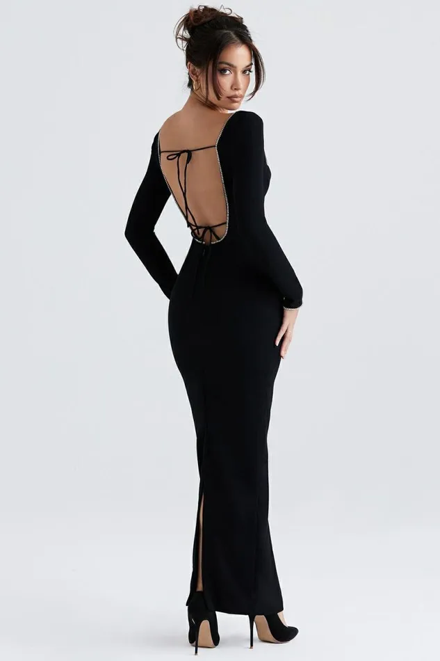 House Of CB Rosa Black Crystal Embellished Maxi Dress Women Dresses House Of CB Rosa Black Crystal Embellished Maxi Dress Women Dresses