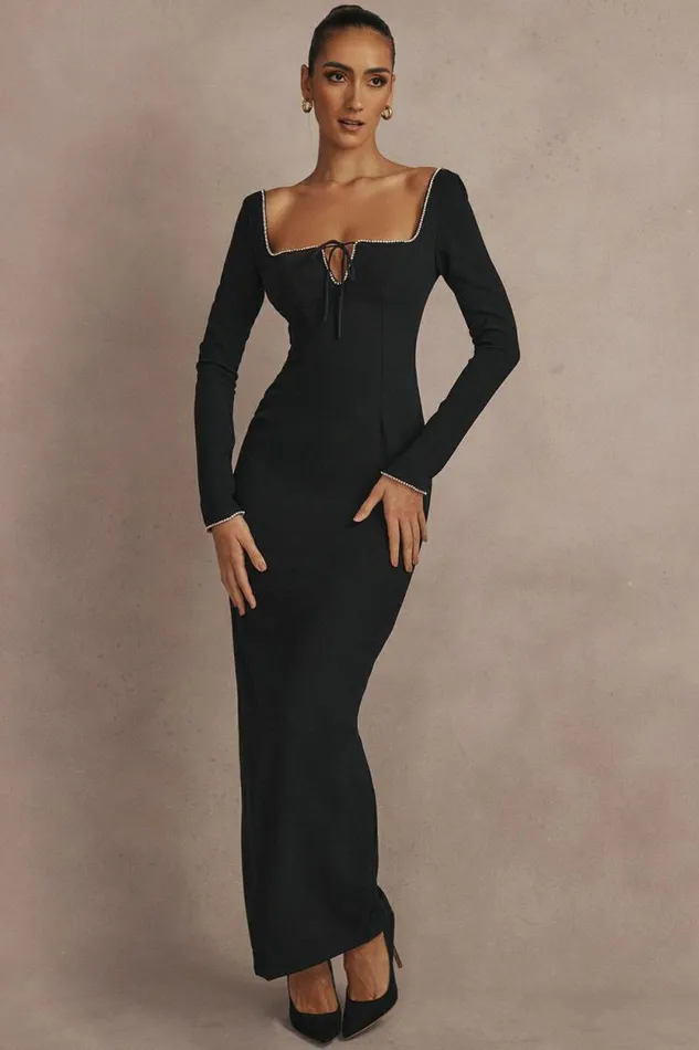 House Of CB Rosa Black Crystal Embellished Maxi Dress Women Dresses House Of CB Rosa Black Crystal Embellished Maxi Dress Women Dresses