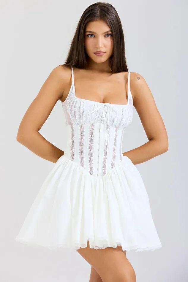 House Of CB Rosaria White Cotton Corset Mini Dress Women Dresses