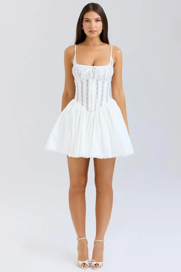 House Of CB Rosaria White Cotton Corset Mini Dress Women Dresses House Of CB Rosaria White Cotton Corset Mini Dress Women Dresses