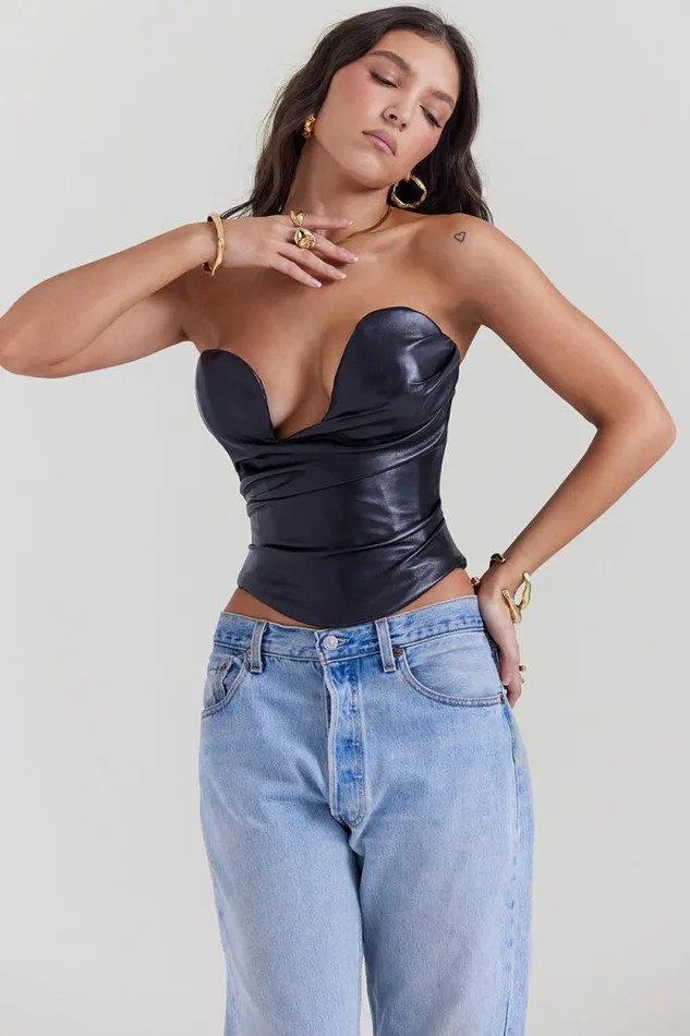House Of CB Saffira Black Plunge Vegan Leather Corset Women Corsets House Of CB Saffira Black Plunge Vegan Leather Corset Women Corsets
