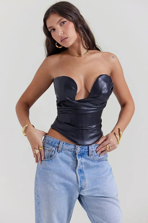 House Of CB Saffira Black Plunge Vegan Leather Corset Women Corsets House Of CB Saffira Black Plunge Vegan Leather Corset Women Corsets