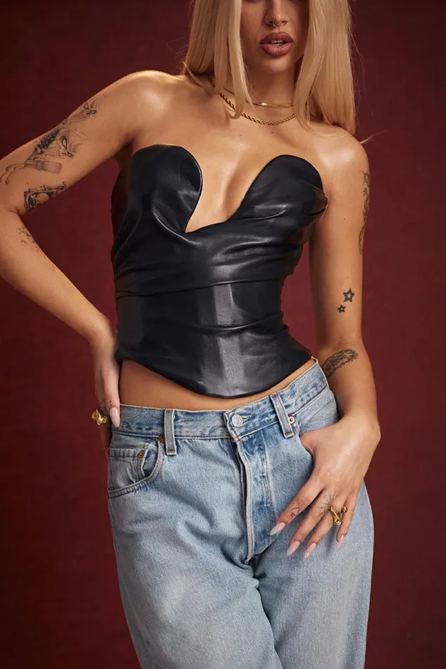 House Of CB Saffira Black Plunge Vegan Leather Corset Women Corsets House Of CB Saffira Black Plunge Vegan Leather Corset Women Corsets