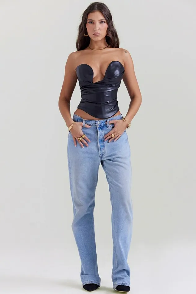 House Of CB Saffira Black Plunge Vegan Leather Corset Women Corsets House Of CB Saffira Black Plunge Vegan Leather Corset Women Corsets