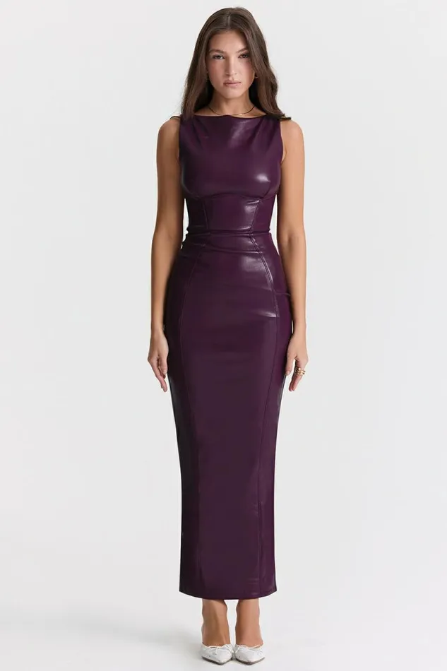 House Of CB Sahara Merlot Vegan Leather Maxi Dress Women Dresses