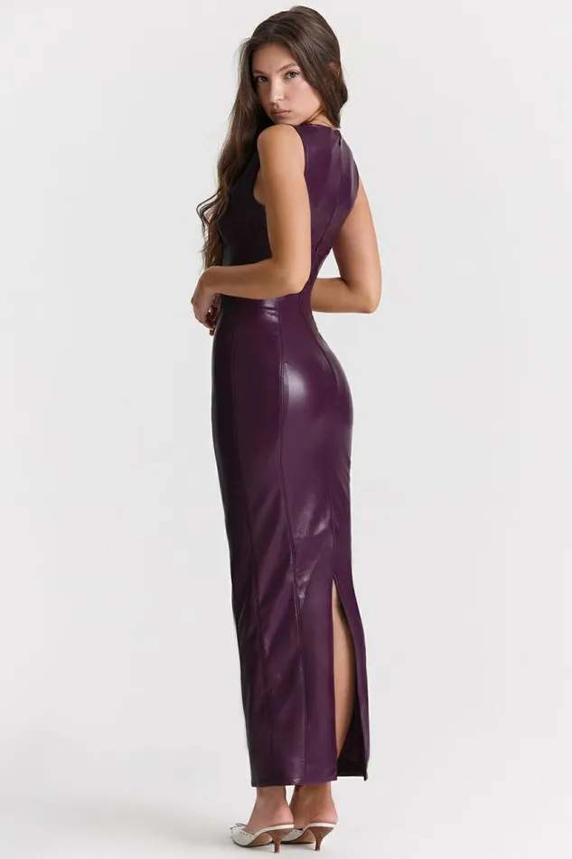 House Of CB Sahara Merlot Vegan Leather Maxi Dress Women Dresses