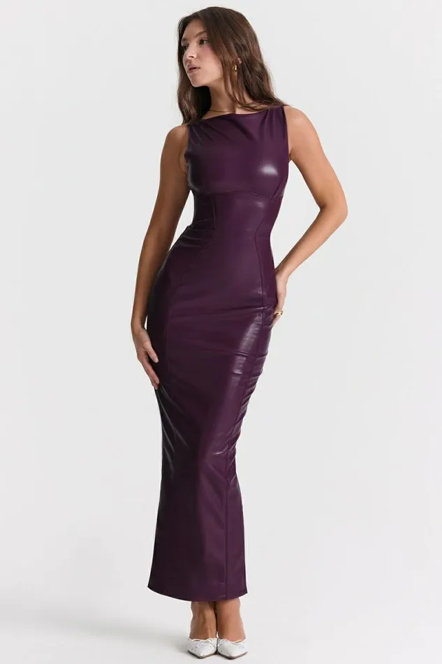 House Of CB Sahara Merlot Vegan Leather Maxi Dress Women Dresses