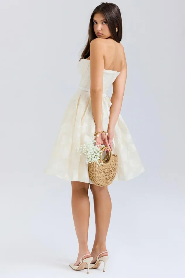 House Of CB Saige Vintage Cream Floral Strapless Mini Dress Women Dresses