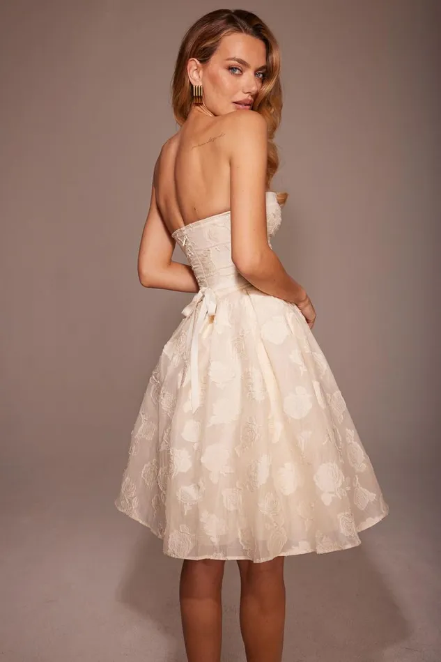 House Of CB Saige Vintage Cream Floral Strapless Mini Dress Women Dresses