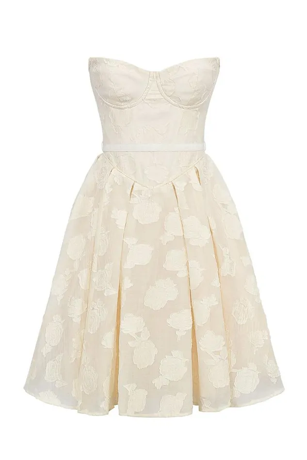 House Of CB Saige Vintage Cream Floral Strapless Mini Dress Women Dresses