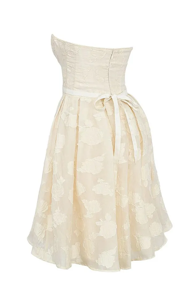 House Of CB Saige Vintage Cream Floral Strapless Mini Dress Women Dresses