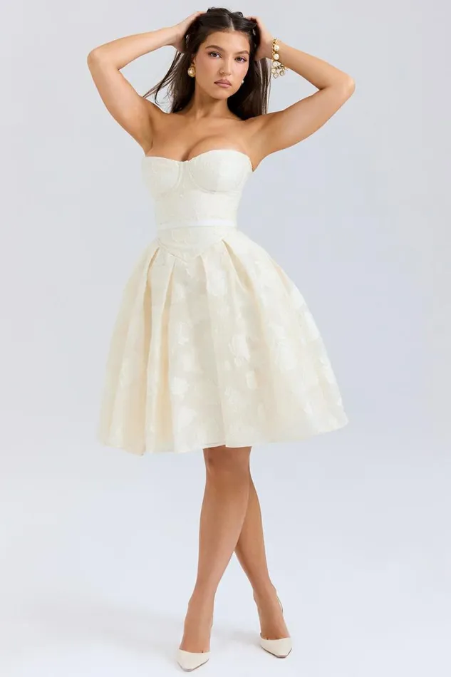 House Of CB Saige Vintage Cream Floral Strapless Mini Dress Women Dresses