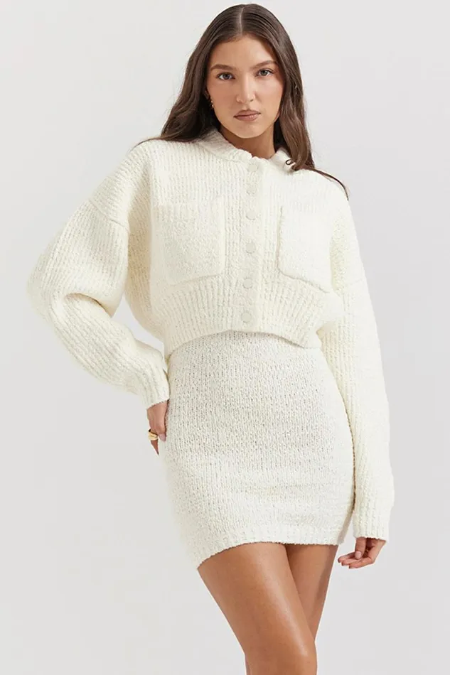 House Of CB Salilah Cream Chenille Blend Bomber Jacket Women Tops