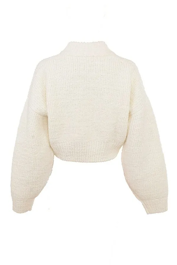 House Of CB Salilah Cream Chenille Blend Bomber Jacket Women Tops
