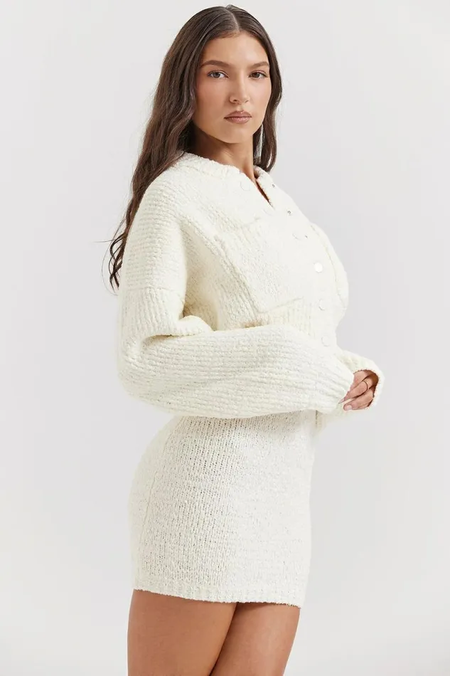 House Of CB Salilah Cream Chenille Blend Bomber Jacket Women Tops