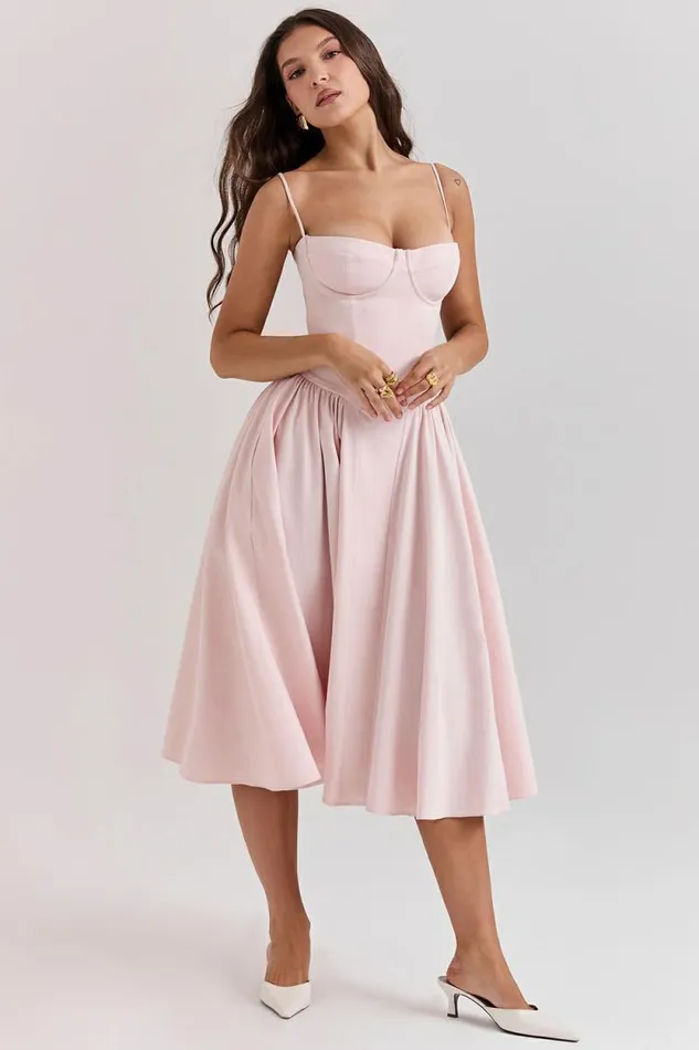 House Of CB Samaria Ballerina Pink Twill Corset Midi Dress Women Dresses House Of CB Samaria Ballerina Pink Twill Corset Midi Dress Women Dresses