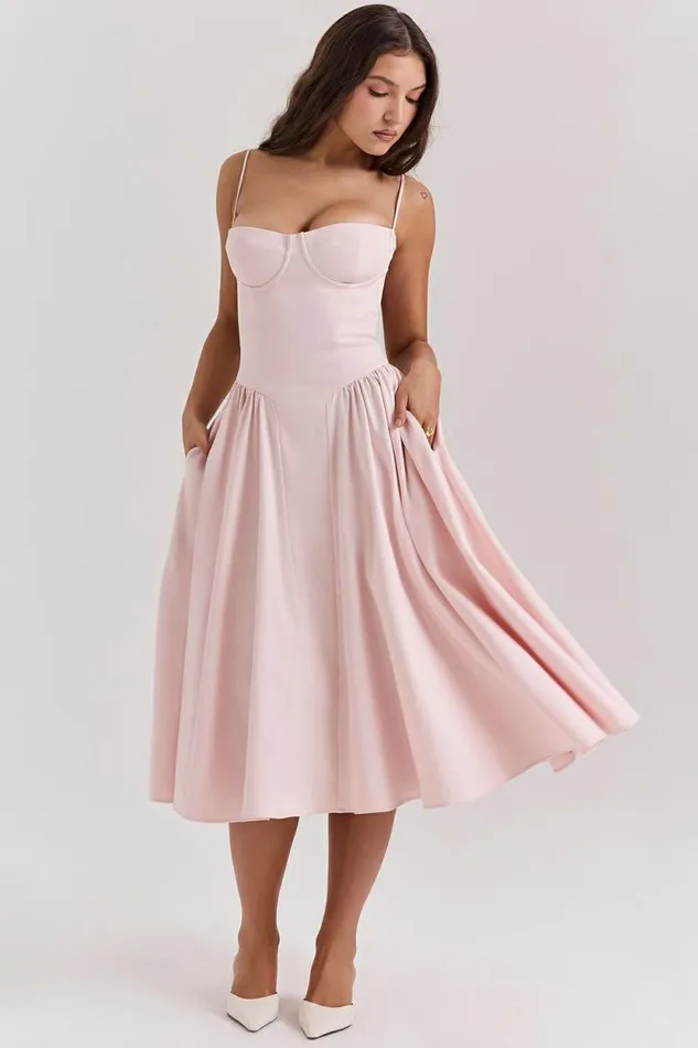 House Of CB Samaria Ballerina Pink Twill Corset Midi Dress Women Dresses House Of CB Samaria Ballerina Pink Twill Corset Midi Dress Women Dresses
