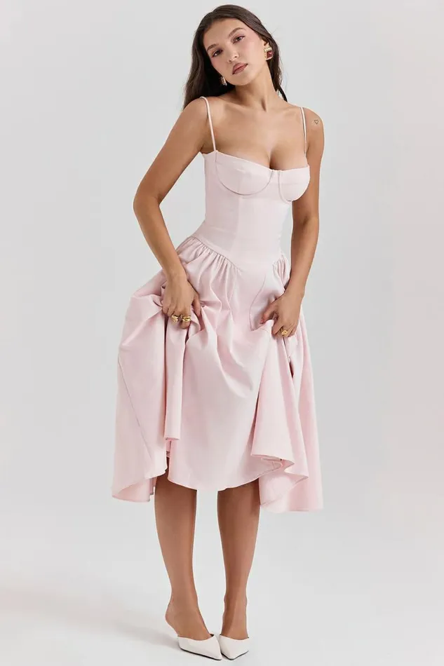 House Of CB Samaria Ballerina Pink Twill Corset Midi Dress Women Dresses House Of CB Samaria Ballerina Pink Twill Corset Midi Dress Women Dresses