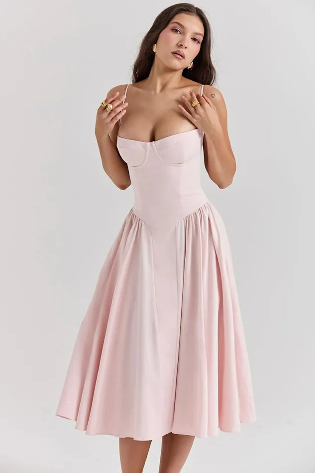 House Of CB Samaria Ballerina Pink Twill Corset Midi Dress Women Dresses House Of CB Samaria Ballerina Pink Twill Corset Midi Dress Women Dresses