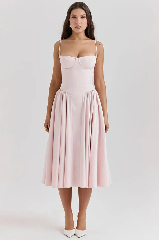 House Of CB Samaria Ballerina Pink Twill Corset Midi Dress Women Dresses House Of CB Samaria Ballerina Pink Twill Corset Midi Dress Women Dresses