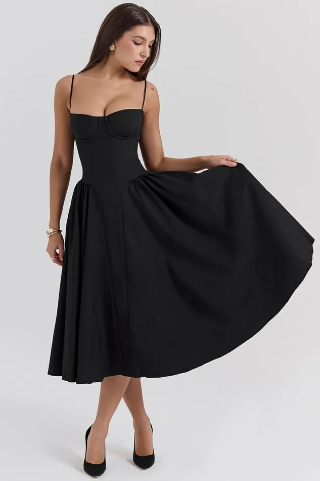 House Of CB Samaria Black Corset Midi Dress Women Dresses House Of CB Samaria Black Corset Midi Dress Women Dresses