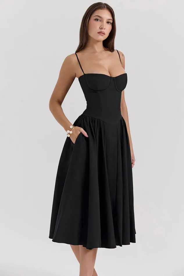 House Of CB Samaria Black Corset Midi Dress Women Dresses House Of CB Samaria Black Corset Midi Dress Women Dresses