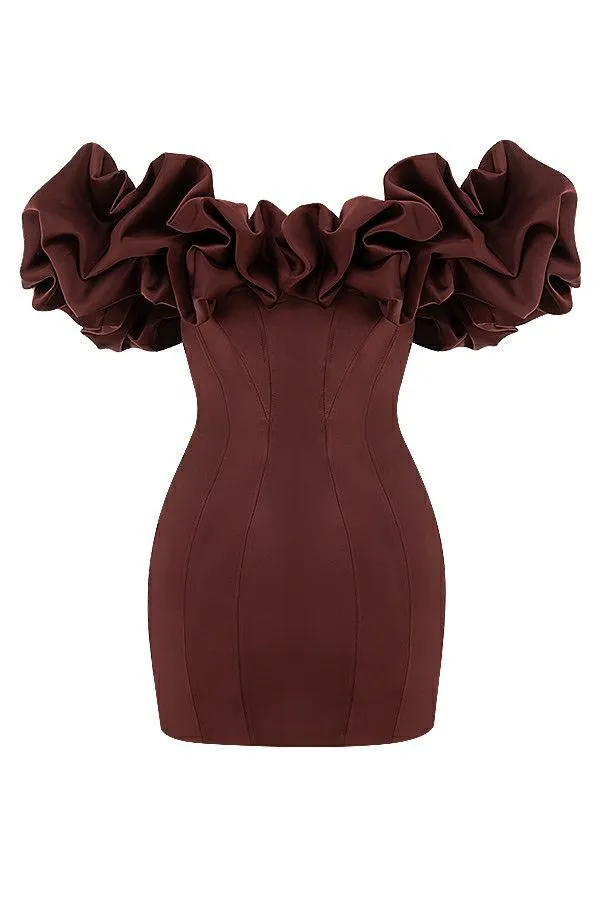 House Of CB Selena Raisin Satin Ruffle Strapless Dress Women Dresses