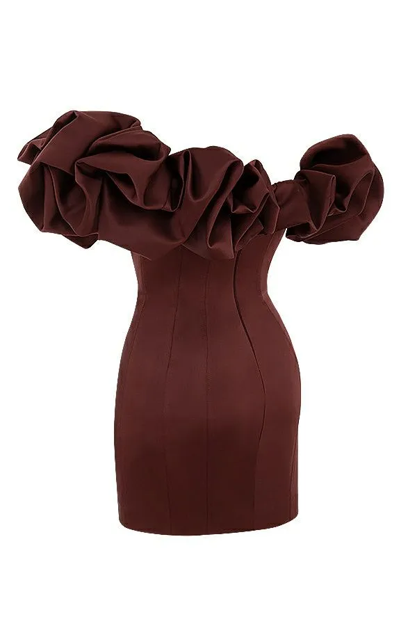 House Of CB Selena Raisin Satin Ruffle Strapless Dress Women Dresses